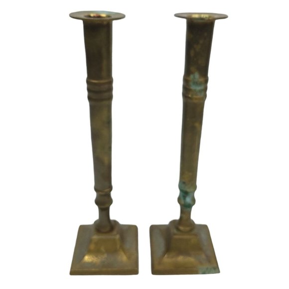 Vintage Brass Column Candle Holders 9.75" Candlesticks Set Of 2 India - Picture 5 of 12